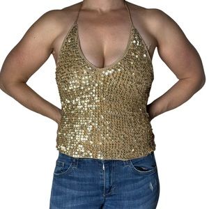 SequinTan Backless Halter Top